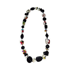 Jackie Brazil "Indiana" Cascade & Black Multi-Bead Long Resin 110cm Necklace ( N0038 )