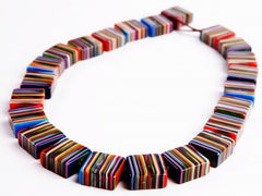 Jackie Brazil "Gala" Liquorice Mix Colours Half Rectangles 65cm Necklace ( N0789 )