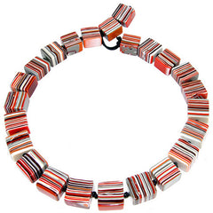Jackie Brazil "Gala" Liquorice Orange Mix Half Rectangles 65cm Necklace ( N0789 )