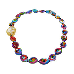 Jackie Brazil "Martha" Kandinsky Small Riverstones & Gold Flakes Side Stone 100cm Necklace ( N3770 )