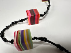 Jackie Brazil "POP" Liquorice Allsorts Art Small Cubes with Long Black Beads 110cm Necklace ( N0332-B )
