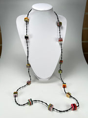 Jackie Brazil "POP" Liquorice Allsorts Art Small Cubes with Long Black Beads 110cm Necklace ( N0332-B )