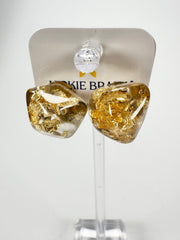 Jackie Brazil "Camille" Gold Flakes Abstract Resin Clip On Earrings ( E1053 )