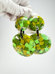 Marion Godart - Confetti "Pendentif double" Green Mix Double Pendant Resin Clip On Earrings