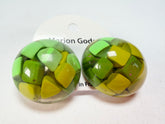 Marion Godart - Confetti "Bouclier" Green Mix Dome Resin Clip On Earrings