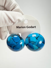 Marion Godart - Confetti "Bouclier" Blue Mix Dome Resin Clip On Earrings