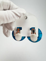 Marion Godart - Confetti "Bouclier" Blue Mix Dome Resin Clip On Earrings