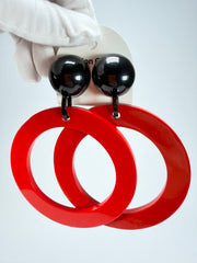 Marion Godart - BSX "Cerceau" Red & Black Flat Hoop Resin Clip On Earrings