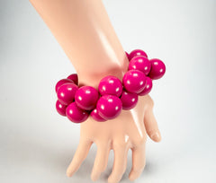 Marion Godart - Grapes "Poignée" Hot Pink Large Cluster Elasticated Resin Bracelet