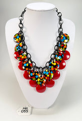 Marion Godart - Confetti "Dual Disque" Art-Deco x Red Mix Resin Necklace