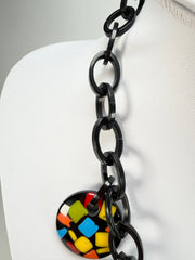 Marion Godart - Confetti "Dual Disque" Art-Deco x Red Mix Resin Necklace