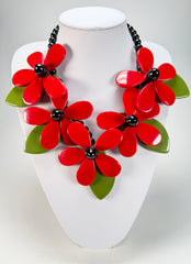 Marion Godart - Floral "Grand Pétale" Red Flower Resin Necklace