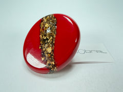 Sobral - Metalique "Munique" Orlando Red Resin Ring ( 005145 ) - Size UK N / 7 US