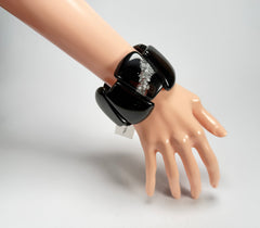 Sobral - Metalique "Rimla" Black & Silver Elasticated Resin Bracelet ( 004498 )