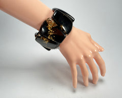 Sobral - Metalique "Rimla" Black & Gold Elasticated Resin Bracelet ( 004498 )