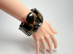 Sobral - Metalique "Rimla" Black & Gold Elasticated Resin Bracelet ( 004498 )