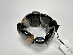 Sobral - Metalique "Rimla" Black & Gold Elasticated Resin Bracelet ( 004498 )