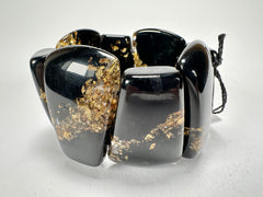 Sobral - Metalique "Rimla" Black & Gold Elasticated Resin Bracelet ( 004498 )