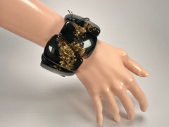 Sobral - Metalique "Rimla" Black & Gold Elasticated Resin Bracelet ( 004498 )