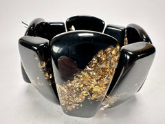 Sobral - Metalique "Rimla" Black & Gold Elasticated Resin Bracelet ( 004498 )