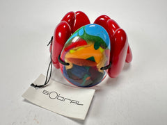 Sobral - Multi-Colour "Inspiração" K Red Elasticated Resin Bracelet ( 003595 )