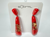 Sobral - Metalique Orlando "Gleine" Red & Gold Resin Earrings ( 004502 )