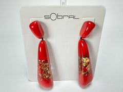 Sobral - Metalique Orlando "Gleine" Red & Gold Resin Earrings ( 004502 )