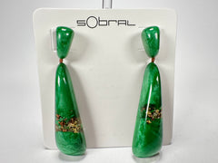 Sobral - Metalique Orlando "Gleine" Green & Gold Resin Earrings ( 004502 )