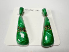 Sobral - Metalique Orlando "Gleine" Green & Gold Resin Earrings ( 004502 )