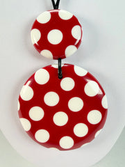Sobral - Dots "Nº F" Red & White Pendant Resin Necklace ( 005357 )