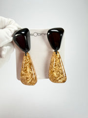 Sobral - Metalique "Cusco" Black & Gold Resin Clip On Earrings ( 001417 )