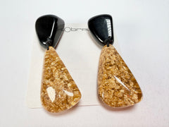 Sobral - Metalique "Cusco" Black & Gold Resin Clip On Earrings ( 001417 )