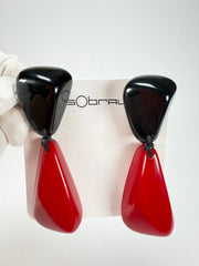 Sobral - Mix 2023 "Cusco" Black & Red Resin Clip On Earrings ( 001417 )