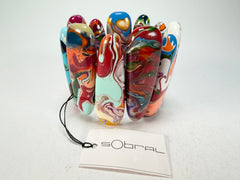 Sobral - Multi-Colour "Leaf" Pollock Elasticated Resin Bracelet ( 005520 )