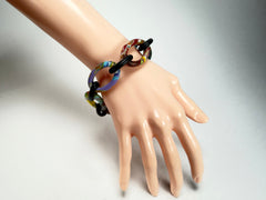 Sobral - Multi-Colour "Atena" Black & Pollock Chain Elasticated Resin Bracelet ( 005182 )