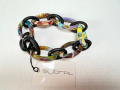 Sobral - Multi-Colour "Atena" Black & Pollock Chain Elasticated Resin Bracelet ( 005182 )