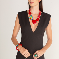 Sobral - Multi-Colour "Inspiração" K Red Elasticated Resin Bracelet ( 003595 )