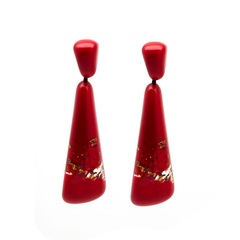 Sobral - Metalique Orlando "Gleine" Red & Gold Resin Earrings ( 004502 )