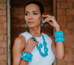 Sobral - Turquoise "Clave Efeitos" Resin Earrings ( 004606 )