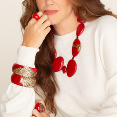 Sobral - Metalique Orlando "Carcassonne" Red Resin Necklace ( 004241 )