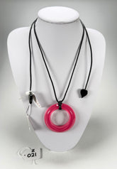 Zsiska - Colourful Statement Hot Pink Donut Pendant Resin Necklace ( 40102249017Q00 )