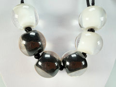 Zsiska - Colourful Beads 6 Bead Black & White Resin Necklace ( 40101200958Q06 )