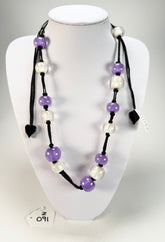 Zsiska - Colourful Beads 14 Medium Bead Purple & Silver Resin Necklace ( 40101440955Q14 )