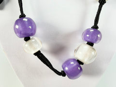 Zsiska - Colourful Beads 14 Medium Bead Purple & Silver Resin Necklace ( 40101440955Q14 )