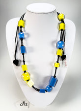 Zsiska - Colourful Beads & Cubes 14 Medium Bead Yellow & Blue Resin Necklace ( 60101230933Q14 )