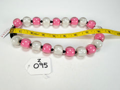 Zsiska - Colourful Beads 20 Bead Hot Pink & Silver Resin Necklace ( 40101170950Q20 )