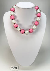 Zsiska - Colourful Beads 20 Bead Hot Pink & Silver Resin Necklace ( 40101170950Q20 )