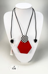 Zsiska - Checkmate "Prue Leith" Crimson Pendant Resin Necklace ( P220201REDDQ00 )