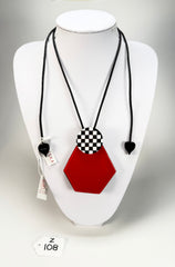 Zsiska - Checkmate "Prue Leith" Crimson Pendant Resin Necklace ( P220201REDDQ00 )