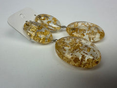 Jackie Brazil "Gold Flakes" Medium Riverstone Double Pendant Resin Earrings ( E3900 )